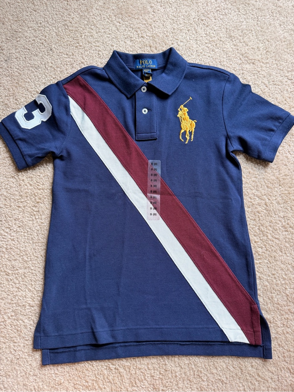 Polo by Ralph Lauren Navy Polo with Burgundy & White Diagonal Stripe